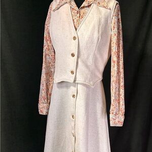 1970s Cream Midi Dress with Floral Accents